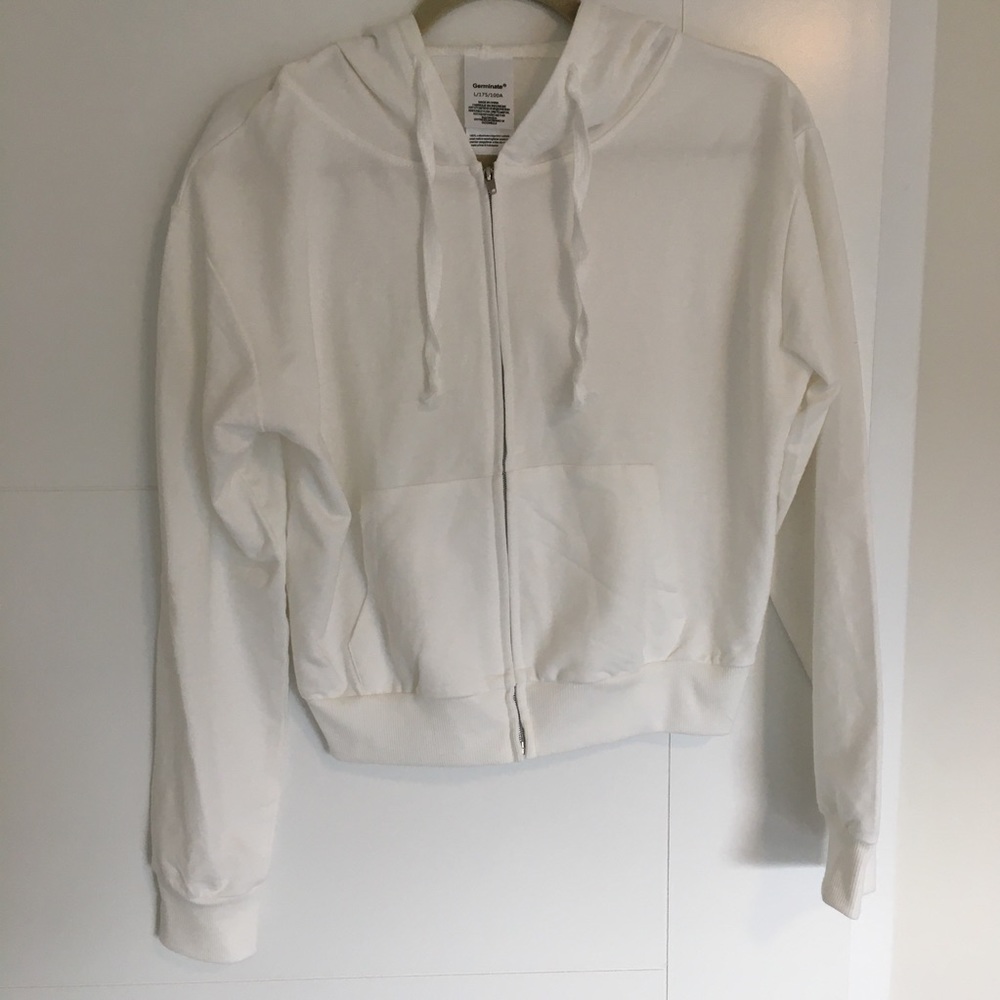 Cropped white zip hoodie